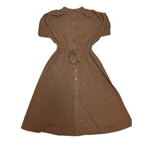 Vintage 70s Vicky Vaughn Cottagecore Puff‎ Sleeve Belted Midi Button Dress Sz 9